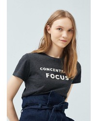 Женская черная футболка с круглым вырезом с принтом от Mango