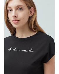 Женская черная футболка с круглым вырезом с принтом от Mango