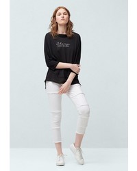 Женская черная футболка с круглым вырезом с принтом от Mango