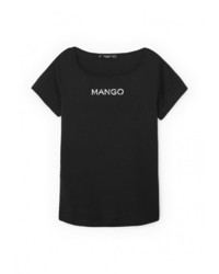 Женская черная футболка с круглым вырезом с принтом от Mango