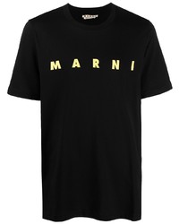 Мужская черная футболка с круглым вырезом с принтом от Marni