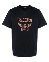 Мужская черная футболка с круглым вырезом с принтом от MCM