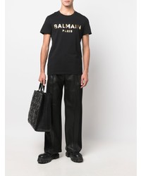 Мужская черная футболка с круглым вырезом с принтом от Balmain