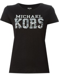 Женская черная футболка с круглым вырезом с принтом от MICHAEL Michael Kors