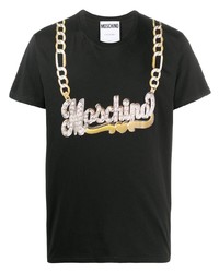 Мужская черная футболка с круглым вырезом с принтом от Moschino