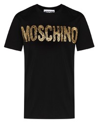 Мужская черная футболка с круглым вырезом с принтом от Moschino