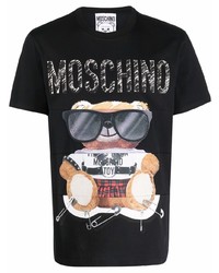 Мужская черная футболка с круглым вырезом с принтом от Moschino