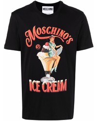 Мужская черная футболка с круглым вырезом с принтом от Moschino