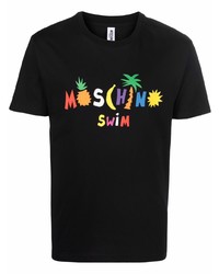 Мужская черная футболка с круглым вырезом с принтом от Moschino