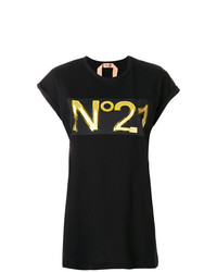 Женская черная футболка с круглым вырезом с принтом от N°21
