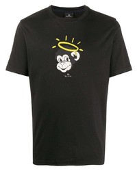 Мужская черная футболка с круглым вырезом с принтом от Paul Smith