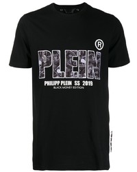 Мужская черная футболка с круглым вырезом с принтом от Philipp Plein