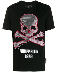 Мужская черная футболка с круглым вырезом с принтом от Philipp Plein