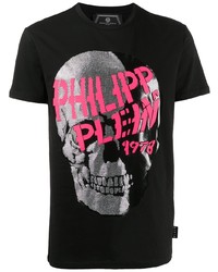 Мужская черная футболка с круглым вырезом с принтом от Philipp Plein