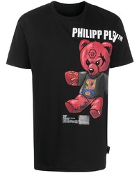 Мужская черная футболка с круглым вырезом с принтом от Philipp Plein