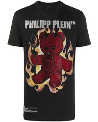 Мужская черная футболка с круглым вырезом с принтом от Philipp Plein