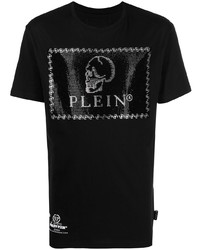 Мужская черная футболка с круглым вырезом с принтом от Philipp Plein