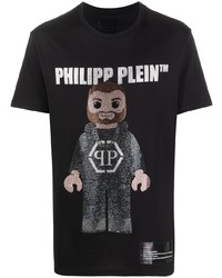 Мужская черная футболка с круглым вырезом с принтом от Philipp Plein