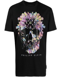 Мужская черная футболка с круглым вырезом с принтом от Philipp Plein