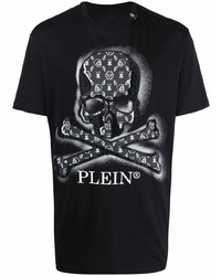 Мужская черная футболка с круглым вырезом с принтом от Philipp Plein