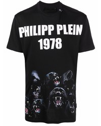 Мужская черная футболка с круглым вырезом с принтом от Philipp Plein