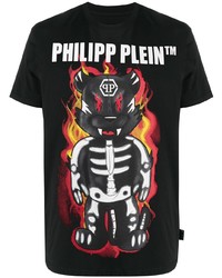 Мужская черная футболка с круглым вырезом с принтом от Philipp Plein