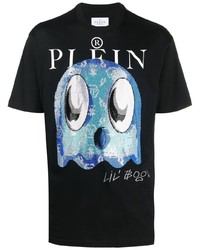 Мужская черная футболка с круглым вырезом с принтом от Philipp Plein