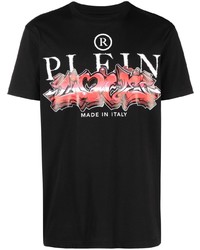 Мужская черная футболка с круглым вырезом с принтом от Philipp Plein