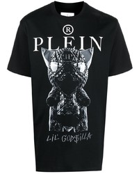 Мужская черная футболка с круглым вырезом с принтом от Philipp Plein