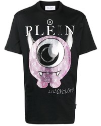 Мужская черная футболка с круглым вырезом с принтом от Philipp Plein