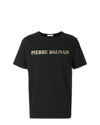 Мужская черная футболка с круглым вырезом с принтом от Pierre Balmain