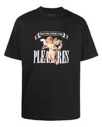 Мужская черная футболка с круглым вырезом с принтом от Pleasures
