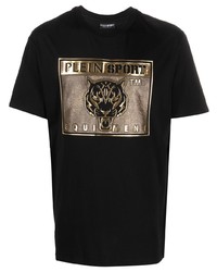 Мужская черная футболка с круглым вырезом с принтом от Plein Sport
