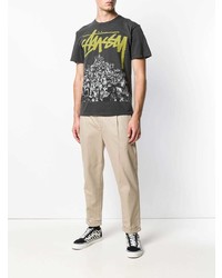 Мужская черная футболка с круглым вырезом с принтом от Stussy