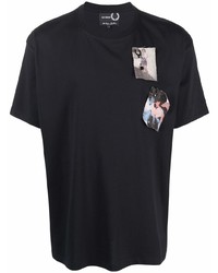 Мужская черная футболка с круглым вырезом с принтом от Raf Simons X Fred Perry