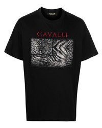 Мужская черная футболка с круглым вырезом с принтом от Roberto Cavalli