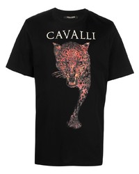 Мужская черная футболка с круглым вырезом с принтом от Roberto Cavalli