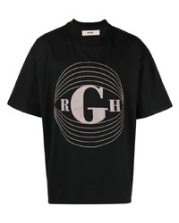 Мужская черная футболка с круглым вырезом с принтом от ROUGH.