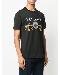 Мужская черная футболка с круглым вырезом с принтом от Versace