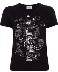 Женская черная футболка с круглым вырезом с принтом от Saint Laurent