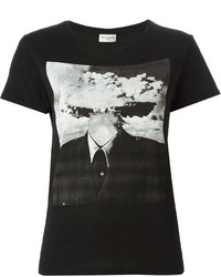 Женская черная футболка с круглым вырезом с принтом от Saint Laurent