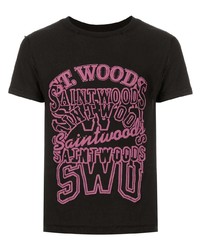 Мужская черная футболка с круглым вырезом с принтом от Saintwoods