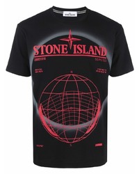 Мужская черная футболка с круглым вырезом с принтом от Stone Island