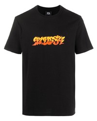 Мужская черная футболка с круглым вырезом с принтом от Stussy