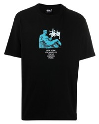 Мужская черная футболка с круглым вырезом с принтом от Stussy