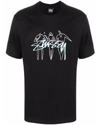 Мужская черная футболка с круглым вырезом с принтом от Stussy