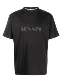 Мужская черная футболка с круглым вырезом с принтом от Sunnei