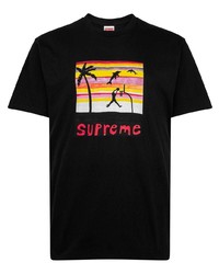 Мужская черная футболка с круглым вырезом с принтом от Supreme