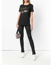 Женская черная футболка с круглым вырезом с принтом от Versace Jeans