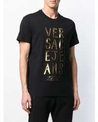 Мужская черная футболка с круглым вырезом с принтом от Versace Jeans